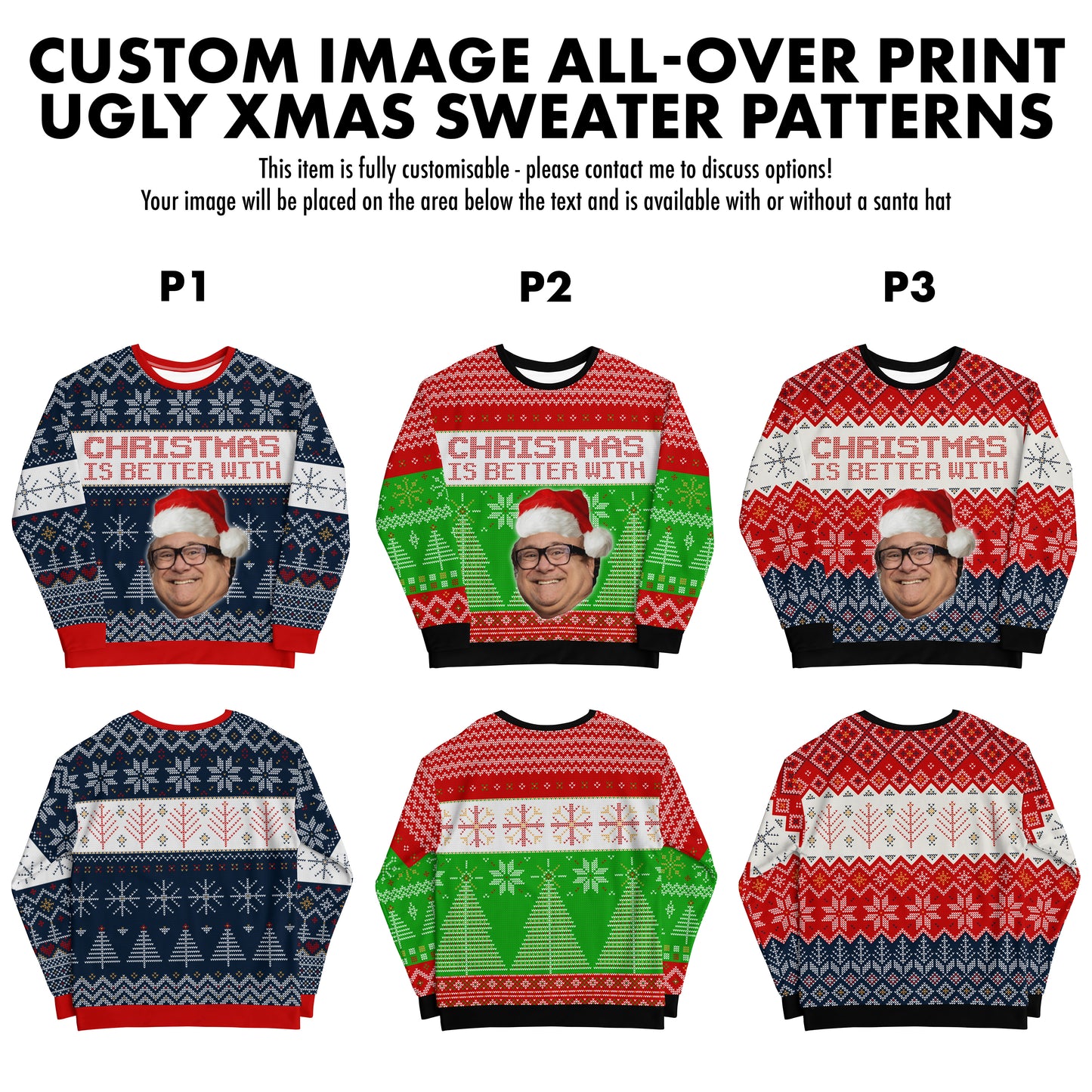 Personalised Photo All-Over Print Ugly Unisex Christmas Sweater Gift, Pet or Person