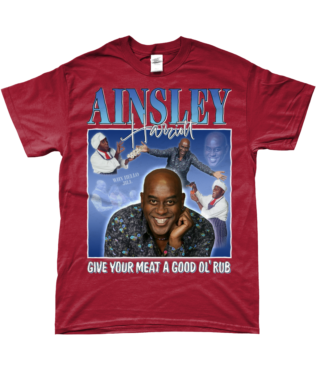 Ainsley Harriott Give Your Meat a Good Old Rub Funny Meme, Why Hello Jill Ready Steady Cook T-shirt red