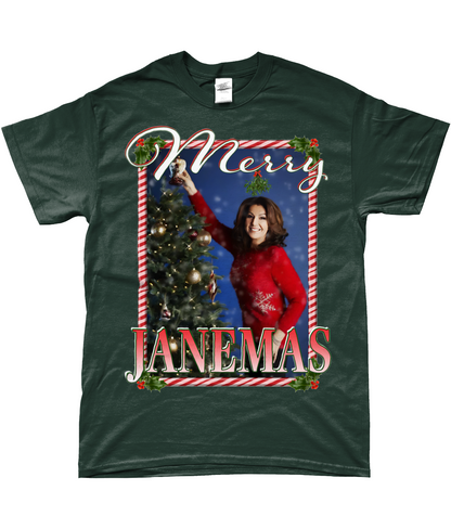 Jane McDonald Merry Janemas Text Ugly Funny Christmas T-shirt Meme TV Xmas Homage Tee Green