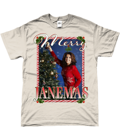 Jane McDonald Merry Janemas Text Ugly Funny Christmas T-shirt Meme TV Xmas Homage Tee Natural