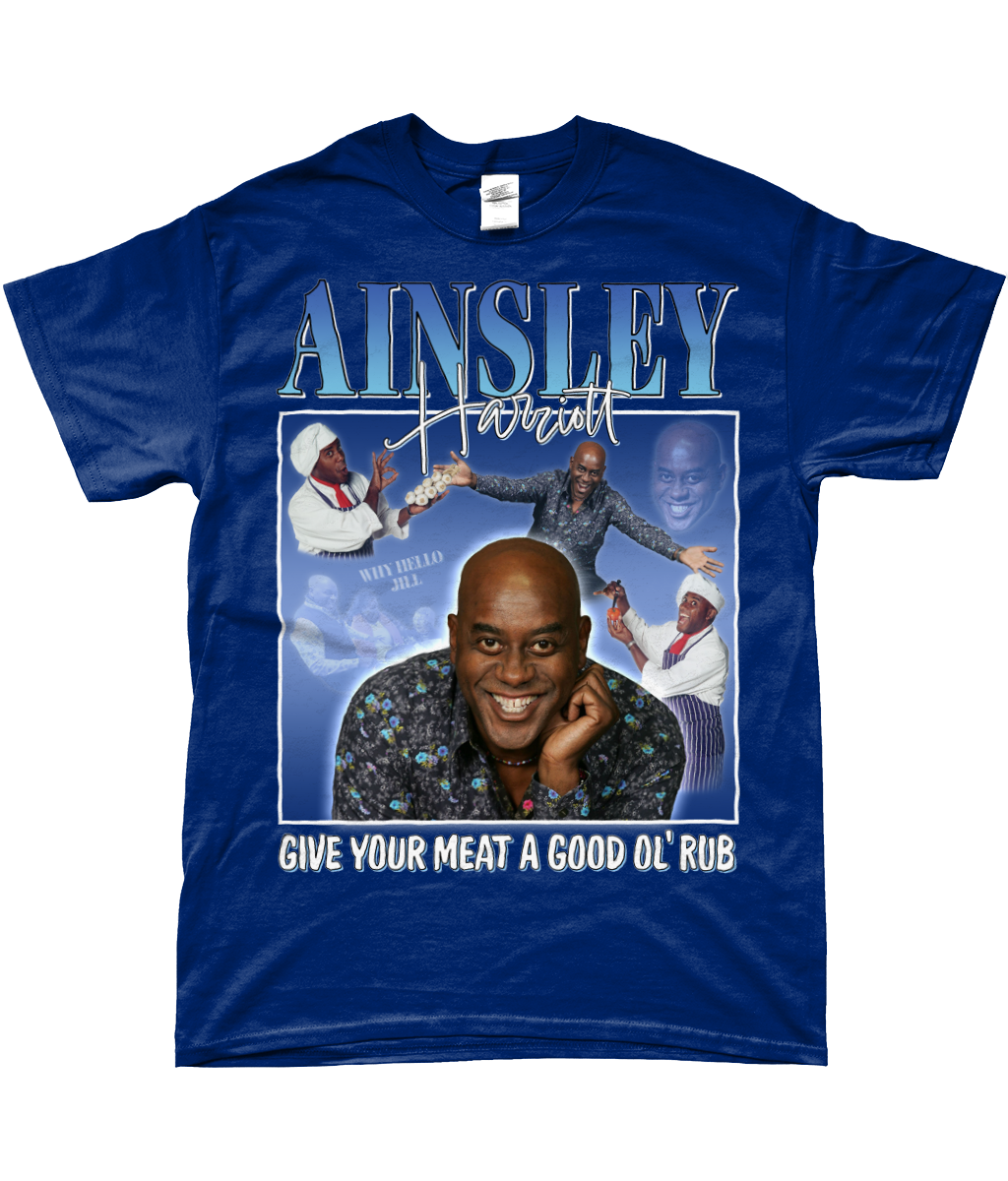 Ainsley Harriott Give Your Meat a Good Old Rub Funny Meme, Why Hello Jill Ready Steady Cook T-shirt navy blue