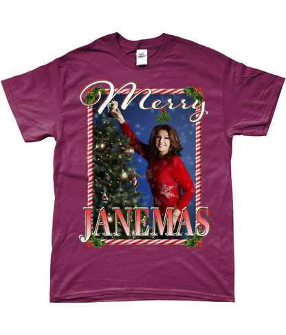 Jane McDonald Merry Janemas Text Ugly Funny Christmas T-shirt Meme TV Xmas Homage Tee Purple