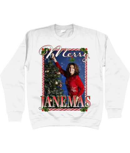 Jane McDonald Merry Janemas Text Ugly Funny Christmas Jumper Meme TV Xmas Homage Sweater White