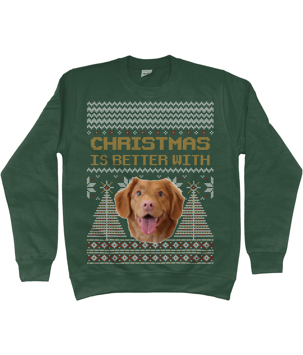 Custom Personalised Christmas Sweatshirt Ugly Sweater Unisex Xmas Gift with Image and 'Christmas Is Better With' text Green