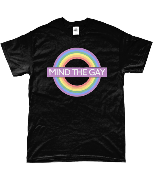 Mind The Gay London Underground Tube Sign Pride Rainbow T-shirt Black