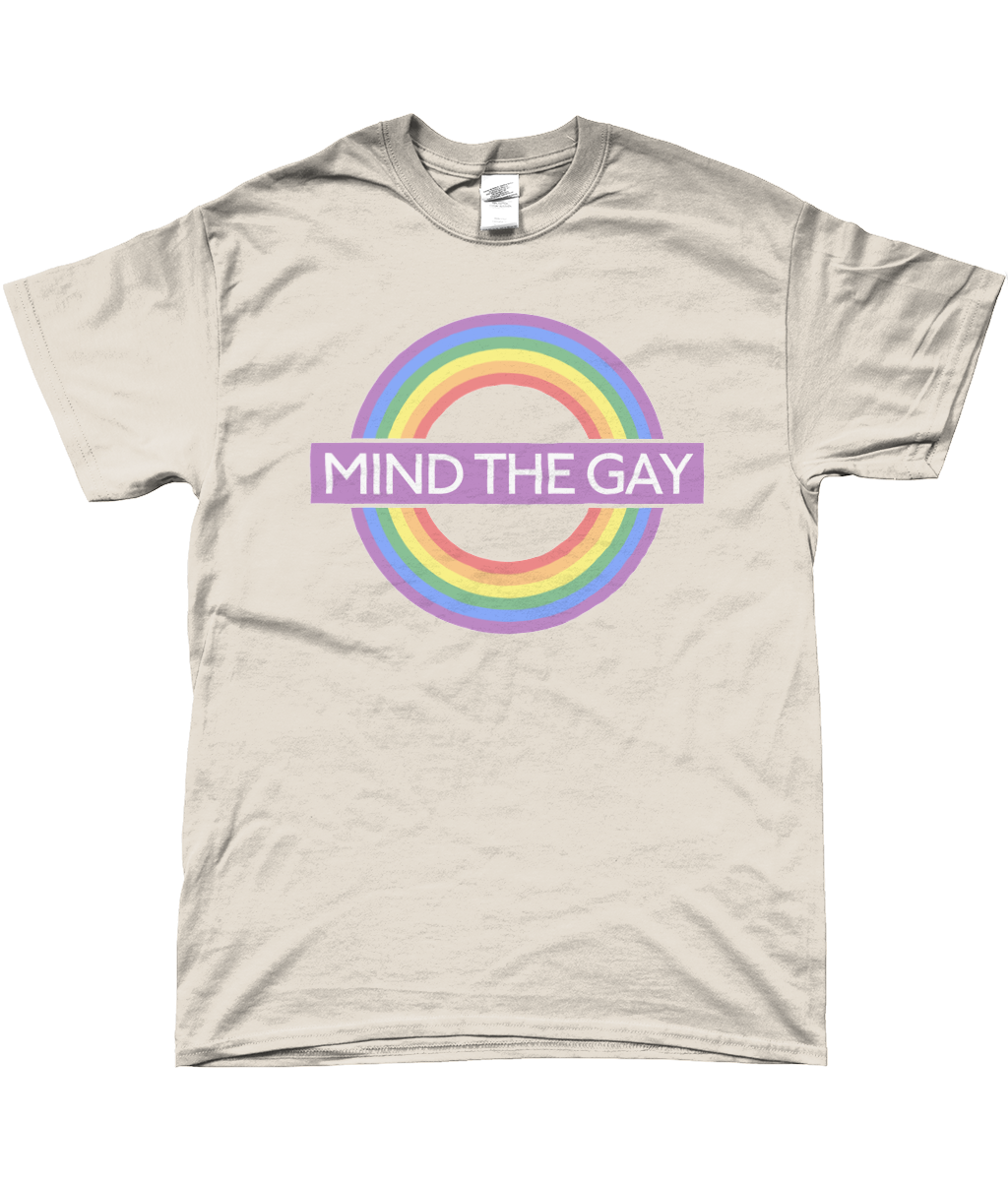 Mind The Gay London Underground Tube Sign Pride Rainbow T-shirt Natural