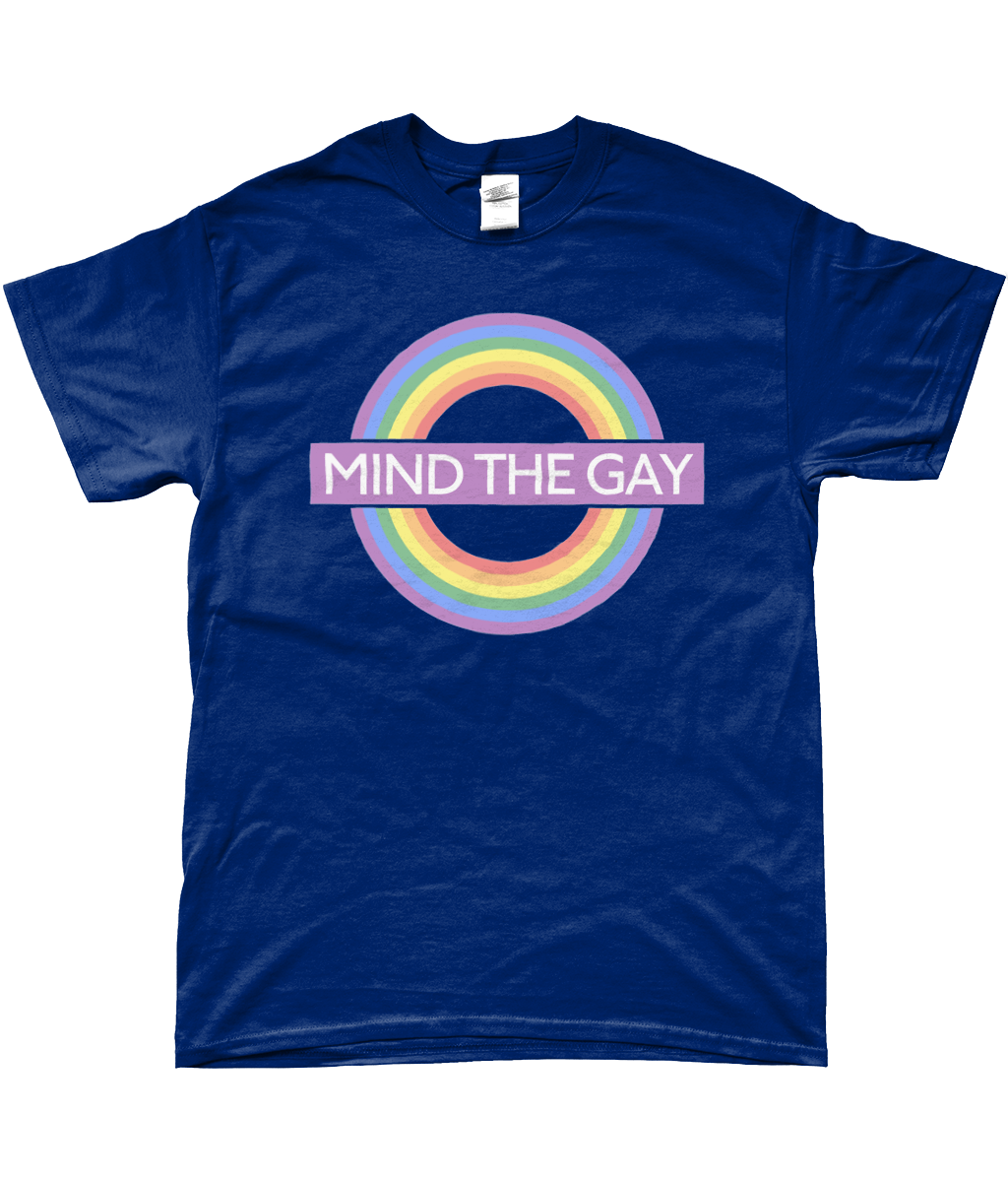 Mind The Gay London Underground Tube Sign Pride Rainbow T-shirt Navy Blue