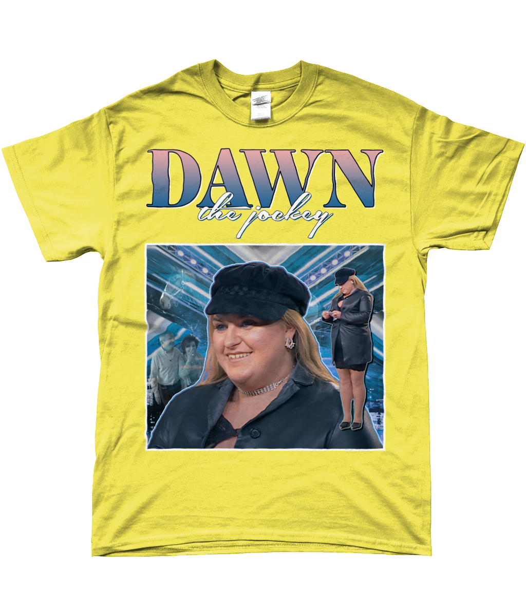 Dawn the Jockey X Factor UK Audition Homage T-shirt Pop Culture Meme Gift Yellow