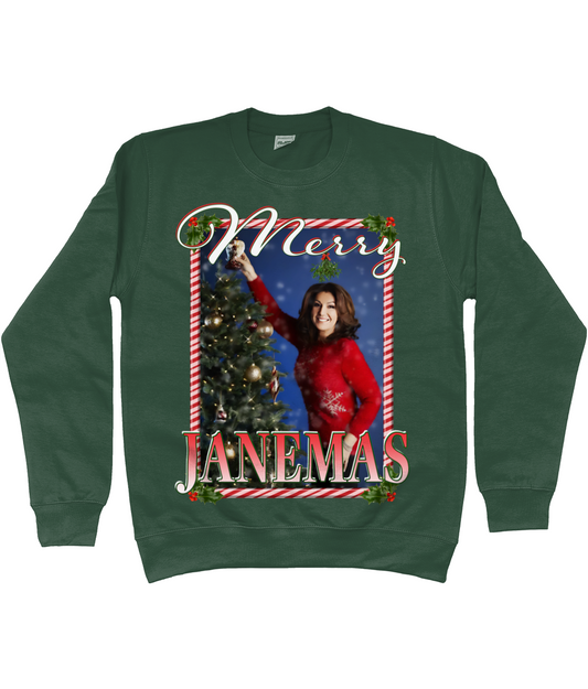 Jane McDonald Merry Janemas Text Ugly Funny Christmas Jumper Meme TV Xmas Homage Sweater Green