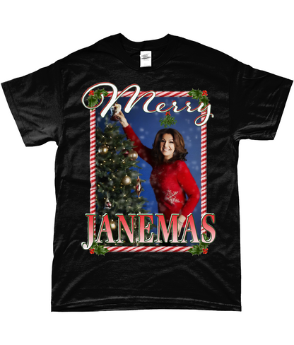 Jane McDonald Merry Janemas Text Ugly Funny Christmas T-shirt Meme TV Xmas Homage Tee Black