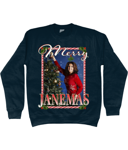 Jane McDonald Merry Janemas Text Ugly Funny Christmas Jumper Meme TV Xmas Homage Sweater Dark Blue